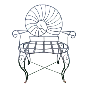 Vintage Nautilus Iron Shell Back Scroll Arm Extra Large Patio Chair