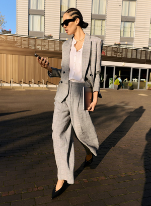 Lester Linen Blend Wide Leg Trousers - UK 12 | EU 38 | US 08 / Black & White Check