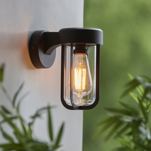 118758 Lucca Outdoor Wall Light Textured Black & Clear Glass