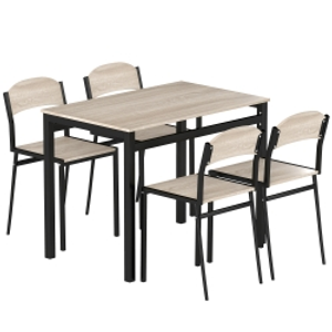 HOMCOM Conjunto de Mesa y 4 Sillas de Comedor para 4 Personas, Estilo Moderno con Estructura Metálica, Roble y Negro