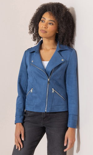 Suedette Biker Jacket - Blue