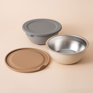 Croissant/Grey Stainless Steel Silicone Suction Bowl - 13 oz