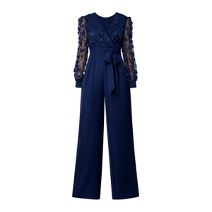 Yumi Navy Flower Applique Jumpsuit (L)