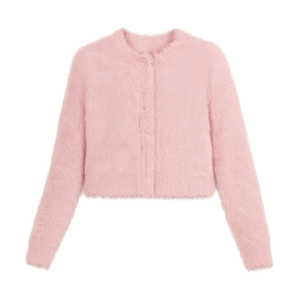 Yumi Pink Eyelash Knit Cropped Cardigan (S)