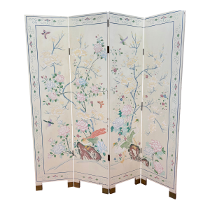 Chinoiserie Magnolia Tree of Life Floral and Bird Screen Room Divider