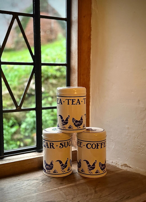 Blue Hen Set Of 3 Round Tin Caddies