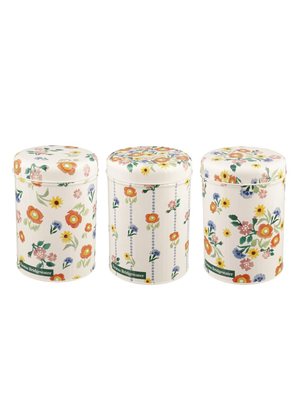 Poppies & Pinks Set Of 3 Round Tin Caddies