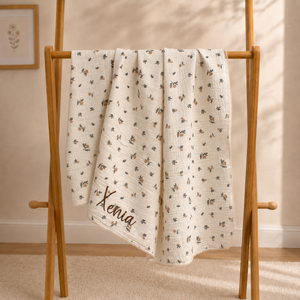 Mabel & Fox - Personalised Baby Muslin Cotton Blanket - Rosebud