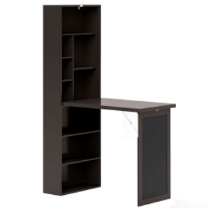 HOMCOM Escritorio con almacenamiento plegable de pared con biblioteca área de trabajo pizarra y estante ajustable