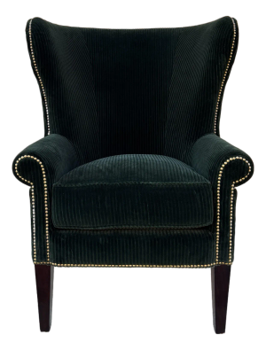 Ralph Lauren Hunter Green Velvet Cotton Edgemont Corduroy Wingback Chair