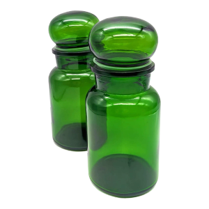 Vintage Belgian Green Glass Apothecary Jars, a Pair