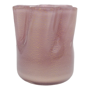 Murano Avem Vintage Purple Lavender Gold Flecks Italian Art Glass Crimped Rim Mini Vase Toothpick Holder