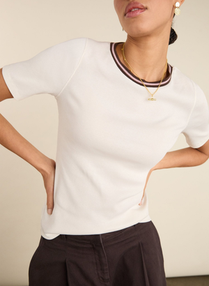 Sylvie Organic Cotton Rib Crew Neck Tee - UK 16 | EU 42 | US 12 / Cream