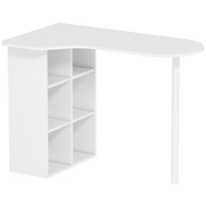 HOMCOM Escritorio curvo con 6 compartimentos y 4 baldas regulables — Blanco, 100 x 59 x 75,5 cm