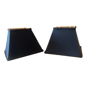 A Pair of Custom Rectangular Black Silk Lampshades