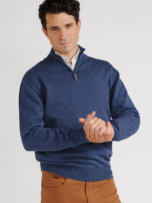 Blue Quarter Zip Cotton Jumper