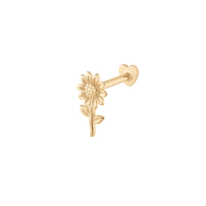 14K Solid Yellow Gold Sunflower Flat Back Stud (S)