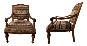 Late 20th Century Hand-Carved Oversized Armchairs Set of 2 With Safari-Inspired Upholstery