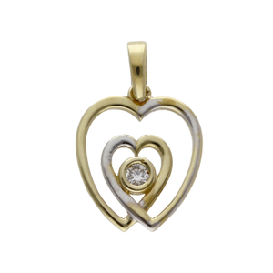 Pre-Owned 9ct Yellow & White Gold Cubic Zirconia Hearts Pendant