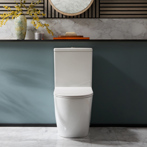 Milano Overton - Modern Close Coupled Toilet with Soft Close Seat and White Flush Button