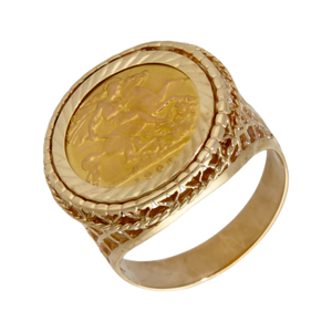 Pre-Owned 1908 Half Sovereign Coin In 9ct Gold Ring Mount