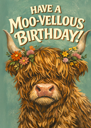 Have A Moo-Vellous Birthday Highland Cow Card