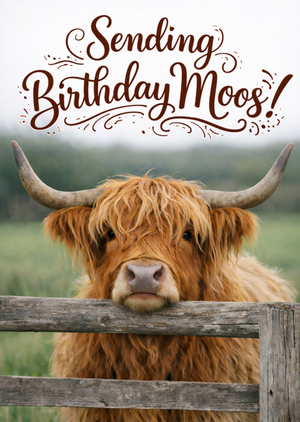 Sending Birthday Moos Highland Cow Birthday Card