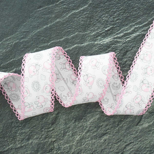 Biais replié picot petit ourson - Rose
