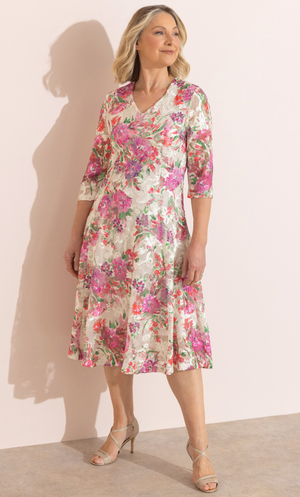 Anna Rose Embellished Mesh Dress - Ivory/Multi