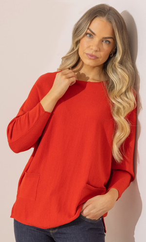 Batwing Knitted Jumper - Red