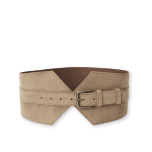 Beige Suede Wide Buckle Belt (L)