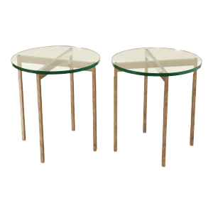 Postmodern Pair of Chrome Frame Round Glass Top Side Tables