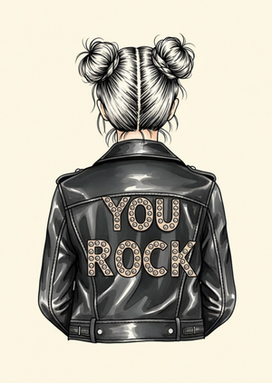Illustrated Female Punk Leather Jacket You Rock Card