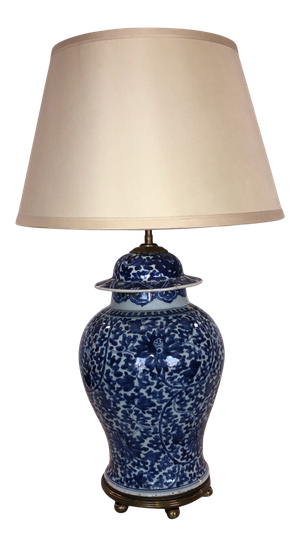 Mid 19th Century Chinese Blue and White Porcelain Lamp
