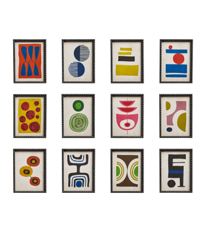 Set of Twelve Dera Framed Abstracts Prints - Multi