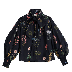 Aditi Flower Press Print Tie Neck Blouse - Multi Colour (XS)