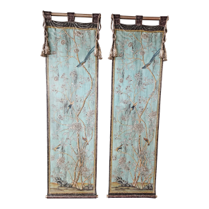 Early 21st Century Painted Wall Panels of Birds With Tassels- a Pair