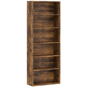 HOMCOM Six Shelf Bookcase - Rustic Brown