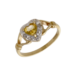 Pre-Owned 9ct Yellow Gold Citrine & Diamond Heart Cluster Ring