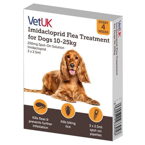 VetUK 250mg Imidacloprid Flea Treatment for Dogs 10 - 25kg (3 Pipettes)