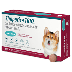 Simparica Trio 24mg Chewable Tablets for Dogs (10 - 20kg) - Pack Size : 6 Pack