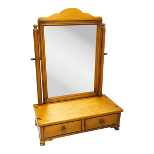 Vintage Maple Tabletop Vanity Mirror With Two Drawers