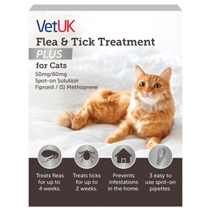 VetUK Flea and Tick Treatment Plus for Cats (3 Pipettes)