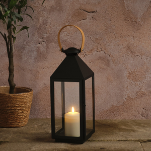 Brixham Regular Leather Effect Handle Lantern with TruGlow®Candle and Remote Control