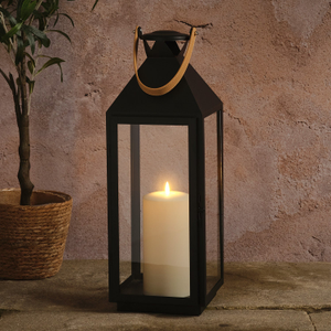 Brixham Large Leather Effect Handle Lantern with TruGlow® Candle and Remote Control