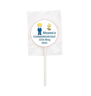 Personalised Communion Blonde Boy Lollipops (15 Pack)