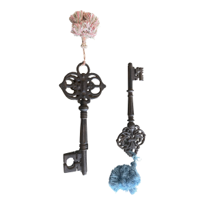 Vintage Regency Huge Pair Iron Keys With Tassels