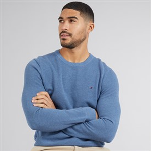 Tommy Hilfiger Mens Essential Crew Neck Jumper Petrol Blue Heather