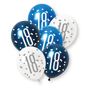 Blue Glitz Pearlescent 18th Birthday Assorted Latex Balloons 30cm / 12 in - Pack of 6