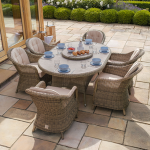 Maze - Winchester 6 Seat Oval Dining Set with Heritage Dining Chairs & Woven Lazy Susan - Ceramic Glass